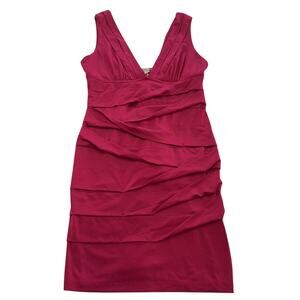 NIKIBIKI‎ Dress Womens Medium Pink V Neck Ruched Bodycon Layered Clubwear